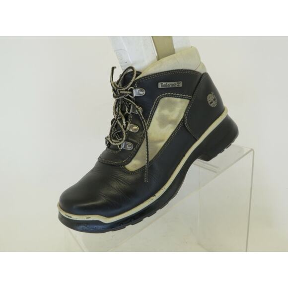 Timberland Womens Size 6 M Black White Leather Laces Ankle Fashion Boots Bootie - Picture 1 of 12
